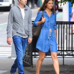 Katie Holmes blue dress vestido azul jean
